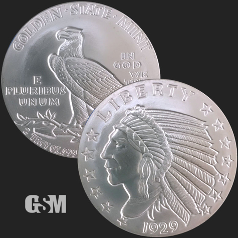 Beautiful Incuse Indian & Eagle Front & Back of 2 oz .999 Silver Coin