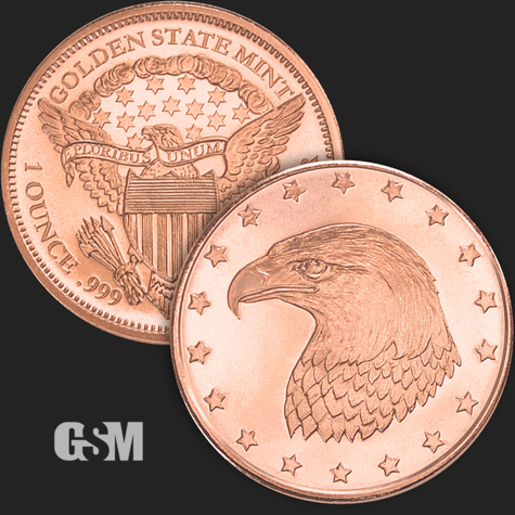 Eagle Head 1 Oz Copper Round - 1 Oz Copper Coin