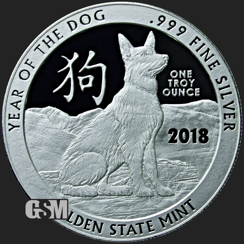2018 1oz Year of the Dog BU V6 SILVER SHIELD .999 ROUND w/ COA Mini Mintage 