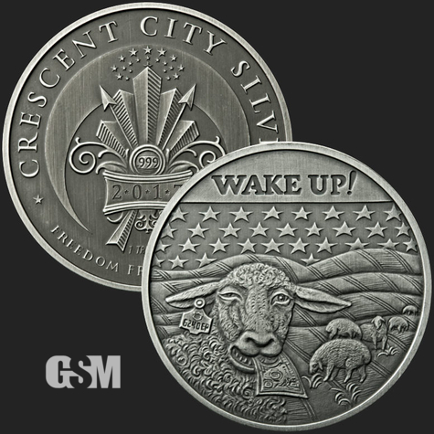 Excellent Sheep Eating Dollar & Crescent City Front & Back of 1 oz .999 Fine Silver Coin