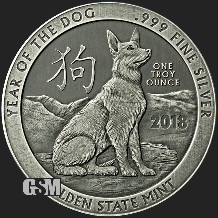 2018 Chinese Lunar Year Of The Dog 2 oz .999 Silver BU Round USA Made Coin