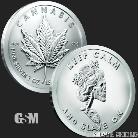Excellent Skeleton Queen & Cannabis Leaf Front & Back 1 oz .999 Fine SilverCoin