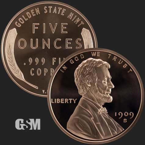 5 oz Lincoln Wheat Penny Copper BU Golden State Mint 777