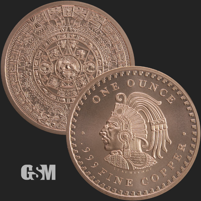 1 oz Aztec Calendar Copper Round .999 Fine