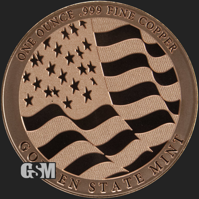 Home Of The Free Because Of The Brave USA Flag 1 oz Copper USA Made BU Round