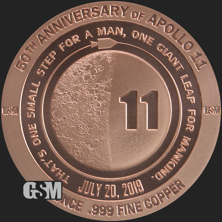 50th Anniversary 1 Oz .999 Copper Round BU GEM USA Icon July 20 1969 *Apollo 11 