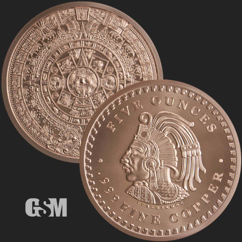 5 oz Aztec Calendar Copper Round .999 Fine