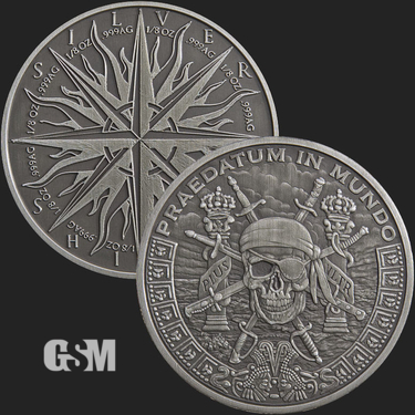 1 oz PRAEDATUM IN MUNDO Pieces of Eight Silver Shield BU rounds.999 fine silver