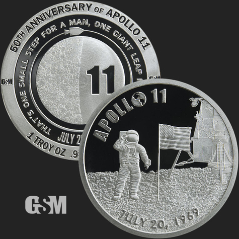 2019 Apollo 11 50th Anniversary 1 oz .999 Copper BU Round Limited USA Made Coin 
