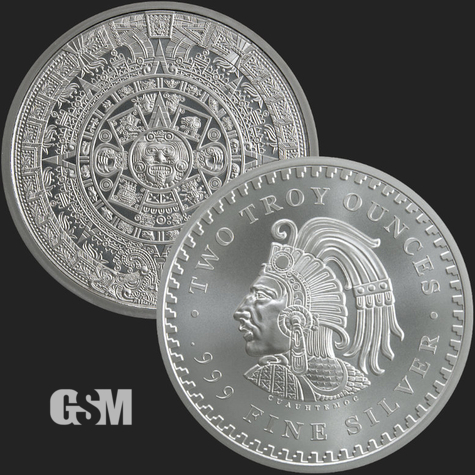 2 oz Aztec Calendar Silver BU round Golden State Mint 777
