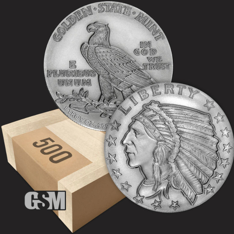 box ready to ship 1 oz silver incuse indian 500 Golden State Mint 777 01