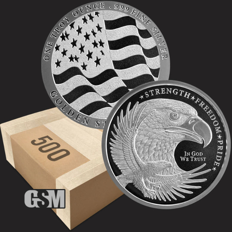 box ready to ship 1 oz silver GSM Silver Eagle 500 Golden State Mint 777b