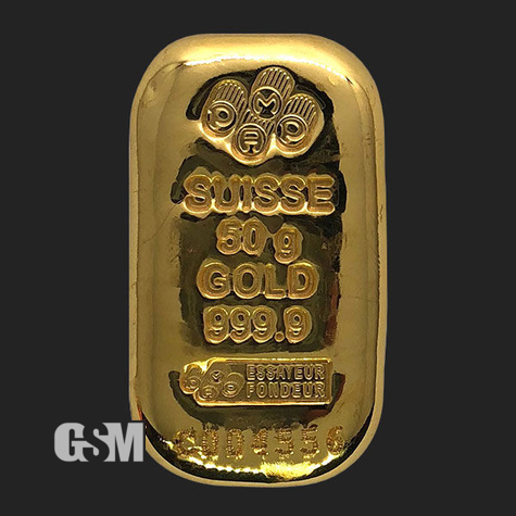 50 Gram PAMP Suisse Cast Gold Bar Golden State Mint 600