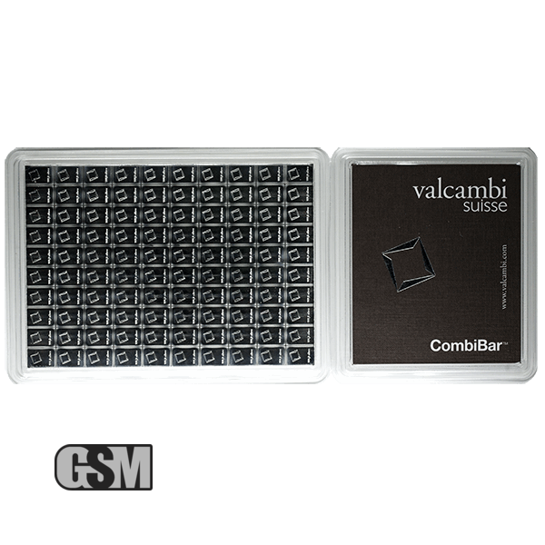 100 gram Valcambi Silver CombiBar in Assay Card 100 x 1 gram