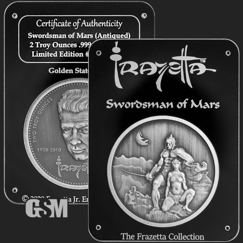 Frazetta 2 oz Swordsman of Mars 777 Antiqued Golden State Mint