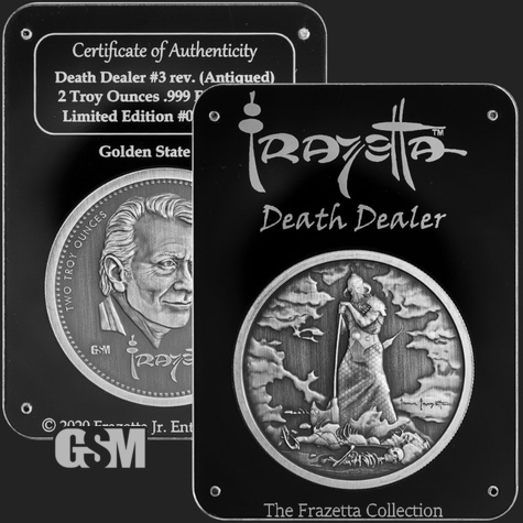 Frazetta 2 oz Death Dealer v3r 777 Antiqued Golden State Mint