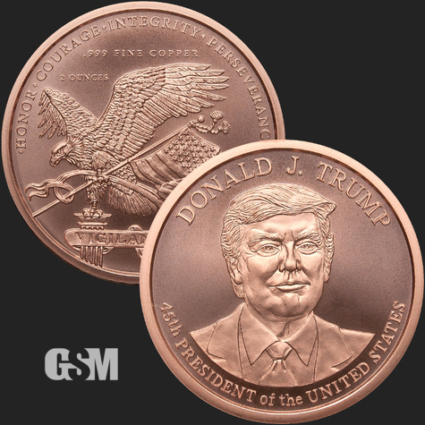 2 oz President Donald Trump BU round copper Golden State Mint 777