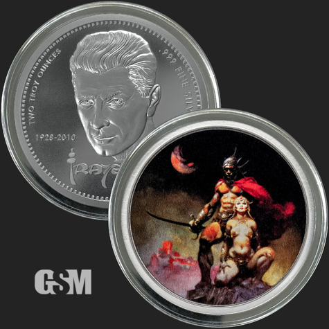 Frazetta Colorized 2oz Golden State Mint Swordsman of Mars 777