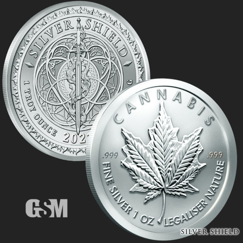 1 oz Cannabis Silver BU Silver Shield Golden State Mint 777