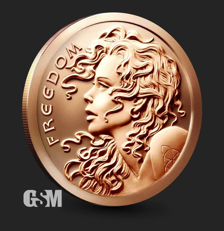 Freedom Girl Double Sided Copper 1 oz .999 Art Round Great Condition