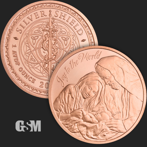 Beautiful Joy to the World Copper Round Front & Back Silver Shield .999 CU Coin