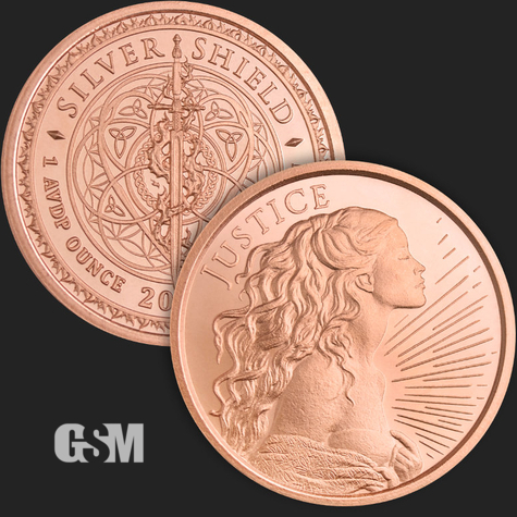 Excellent Justice Woman Silver Shield 1 oz Front & Back .999 CU Copper Coin