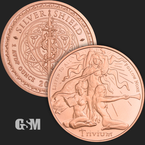 Beautiful 1 oz Trivium Girls BU Silver Shield Front & Back .999 CU Copper Round Coin