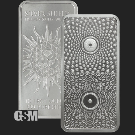 10 oz Duality Bar Silver Shield Golden State Mint 777