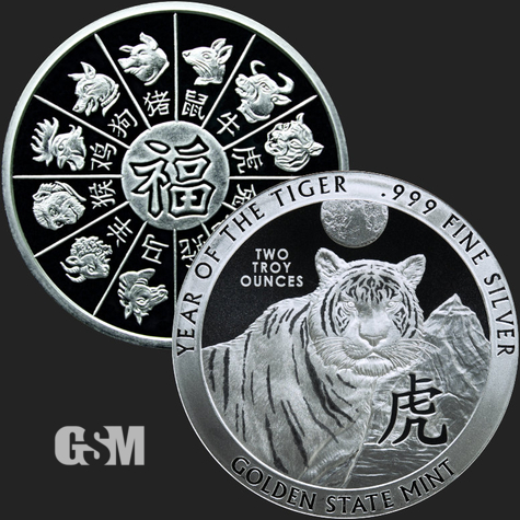 2 oz Year of the Tiger silver Golden State Mint 777