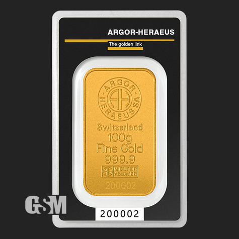 100 Gram Argor Heraeus Gold bar Golden State Mint 600