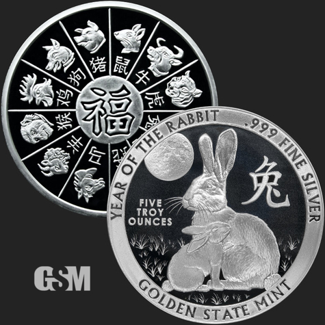 5 oz Year of the Rabbit silver Golden State Mint 777