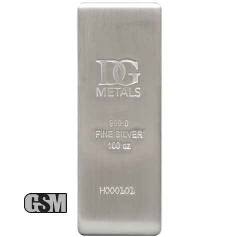 100 oz Silver Bar Dillon Gage .999 Fine Silver Obverse Bar